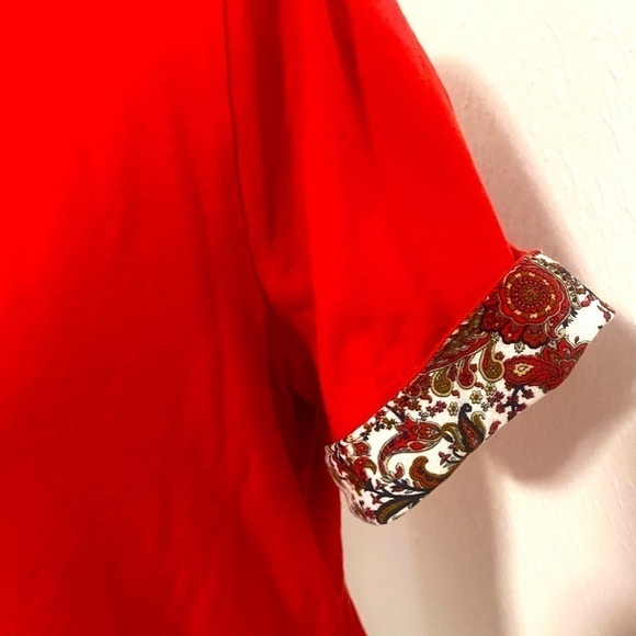 Zara Red Blouse with Paisley Print Sleeves Large - Picture 2 of 5